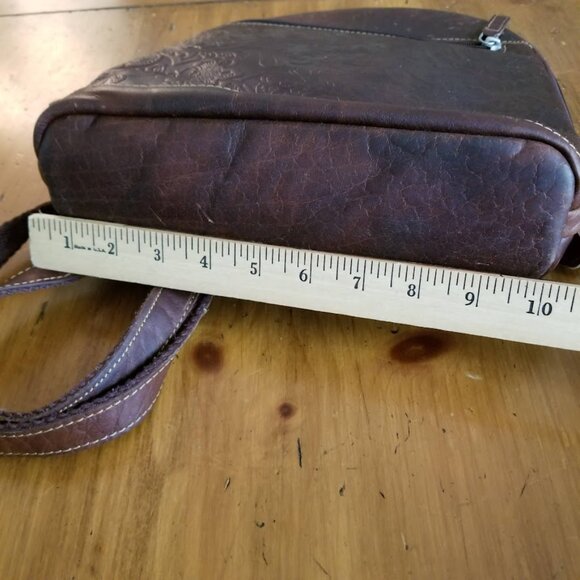 Jack Georges Brown Floral Embossed Leather Backpack Tote Satchel Bag Purse - Picture 8 of 16